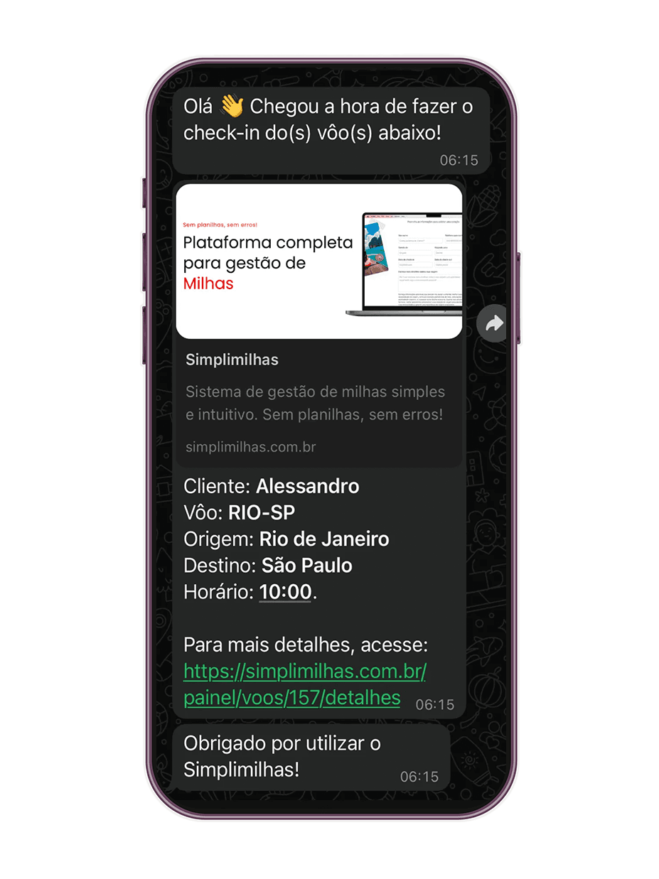 Alertas de check-in pelo WhatsApp