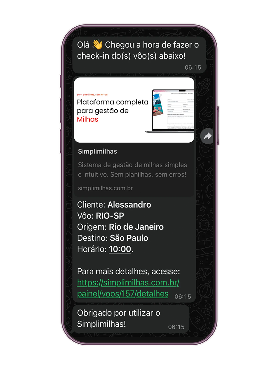 Alertas de check-in pelo WhatsApp